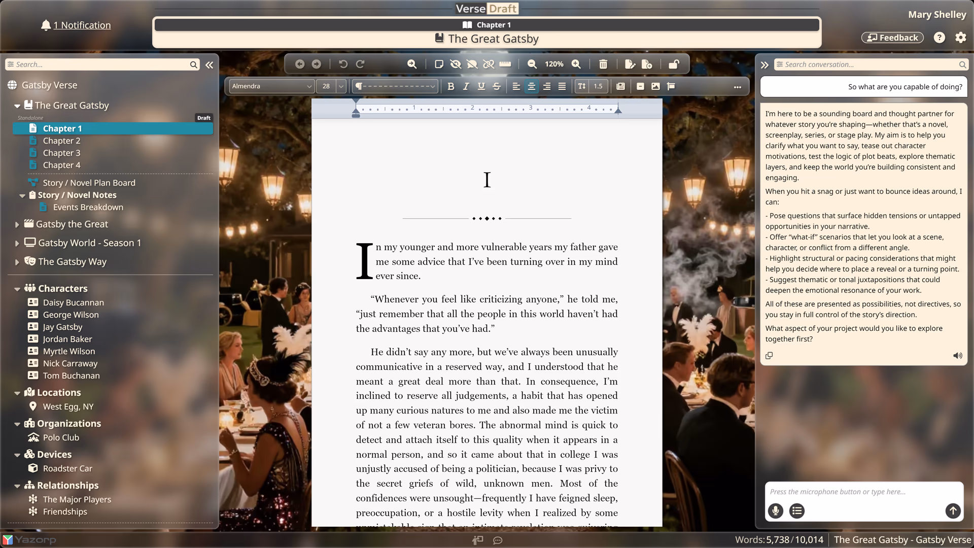 Verse Draft workspace interface overview